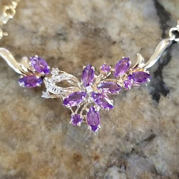 Vintage 14kt Amethyst/Diamond Necklace - Picture 2 of 11